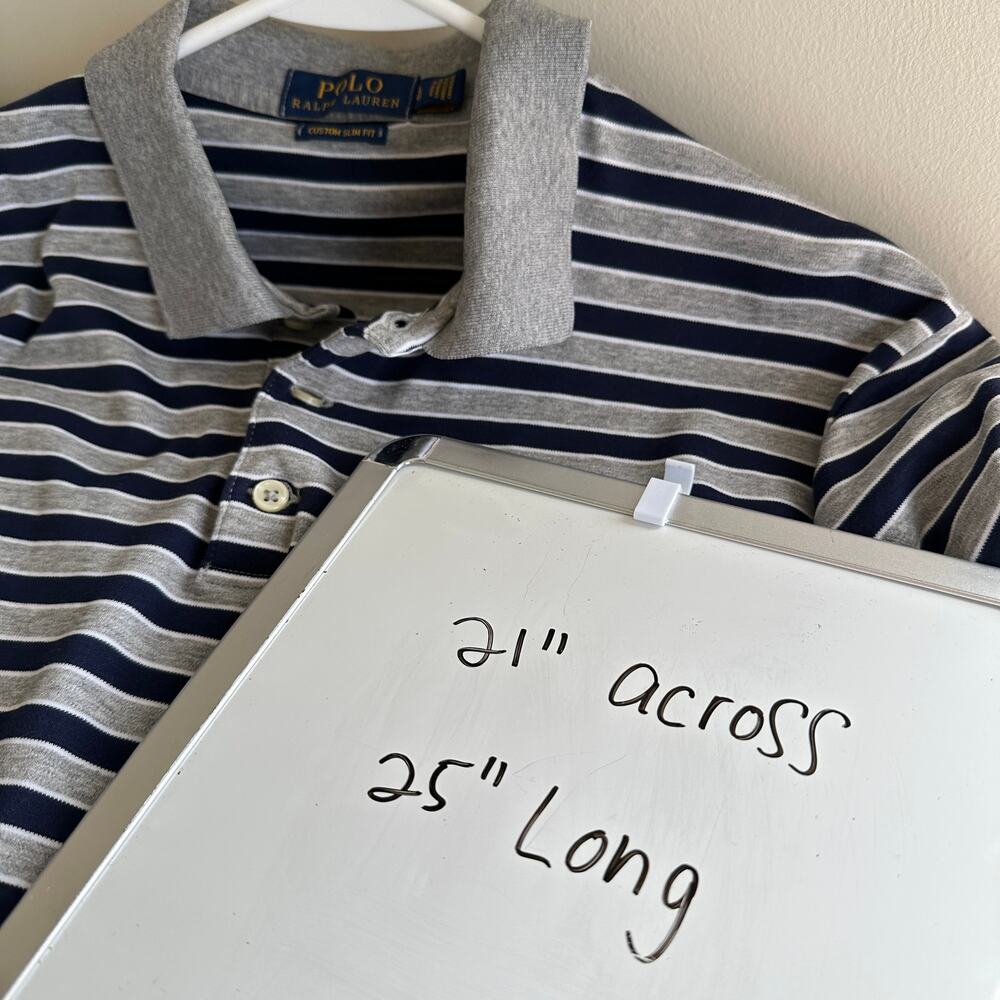 POLO Ralph Lauren Custom Slim Fit Stripe Short Sleeve Shirt Men's LARGE Grey - Picture 10 of 10